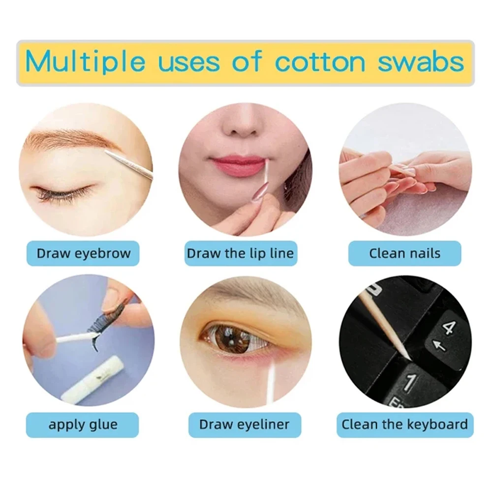 500pcs Wood Cotton Swab Eyelash Extension Tools Ear Care Cleaning Wood Sticks Cosmetic Cotton Swab Buds Micro Brush Makeup Tools