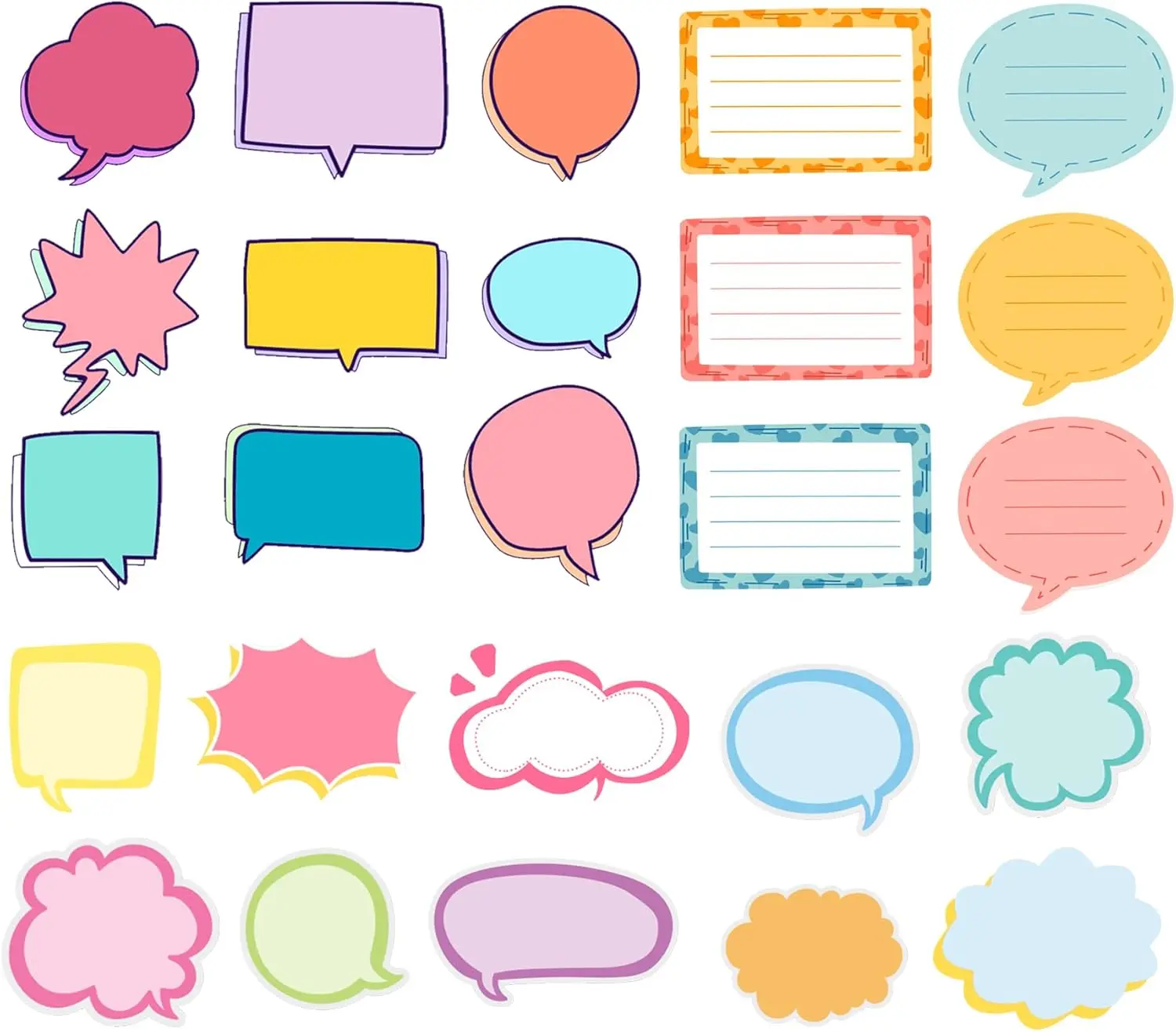 Colorful Blank Thought & Speech Bubble Sticker Labels for Scrapbooking,Planners,Diaries,Calendars-25 Unique Designs, 250 Pcs