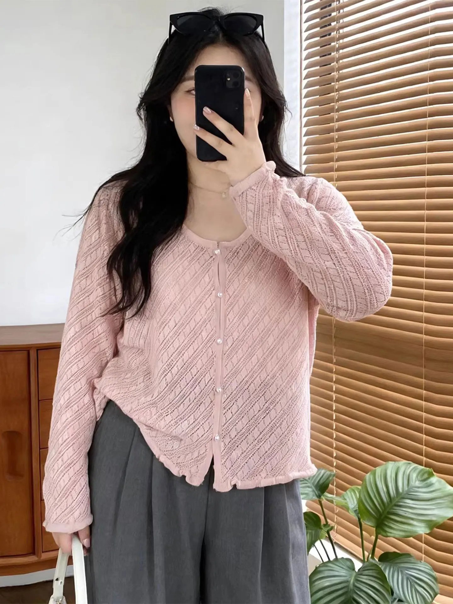 

Slimming Large Size Pink Long Sve Knitted Sweater Casual Loose Sle Spring Faionable Women's Top Ele Slimming Effect