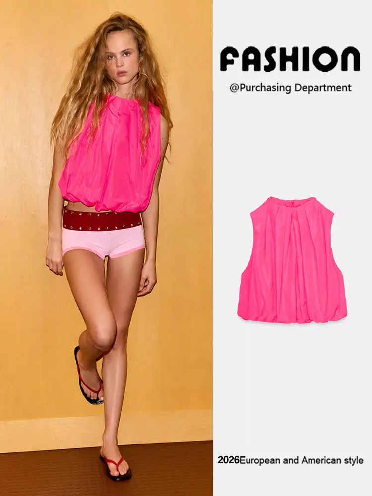 

Fashionable Sleeveless round Neck Balloon Style Top Women's New Arrival Summer Clothing Elegant Personality 2248032 630