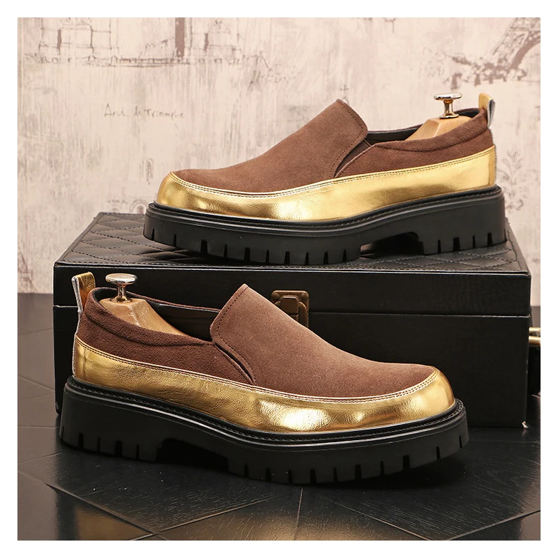 Korean style man shoes slip-on cow suede leather driving shoe black white designer summer loafers platform sneakers men footwear