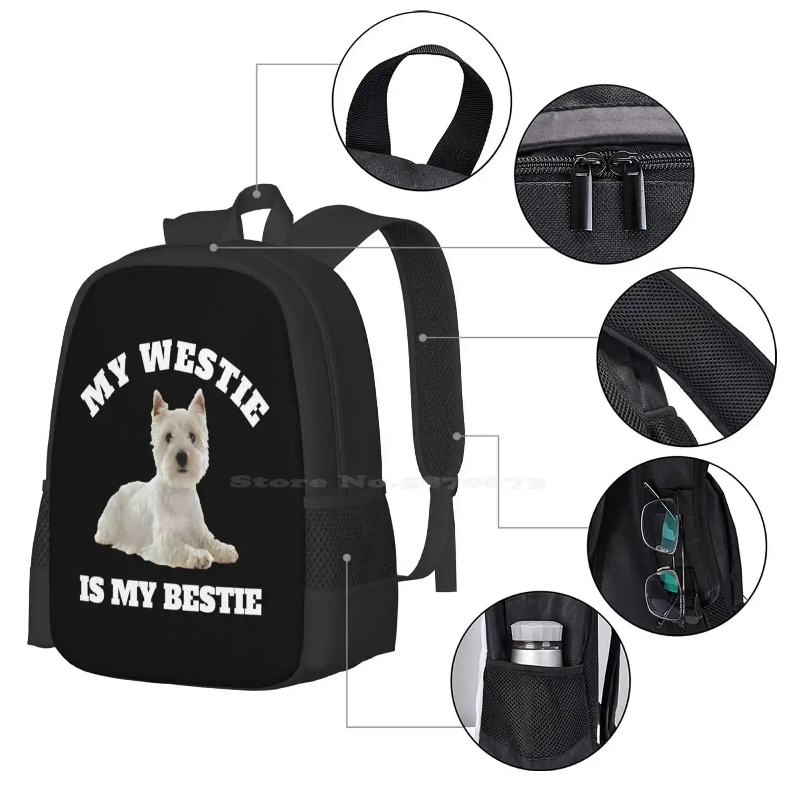 My Westie Is My Bestie-A Cute West Highland Terrier Design Hot Sale Backpack Fashion Bags Westie Bestie Best Friend Terrier