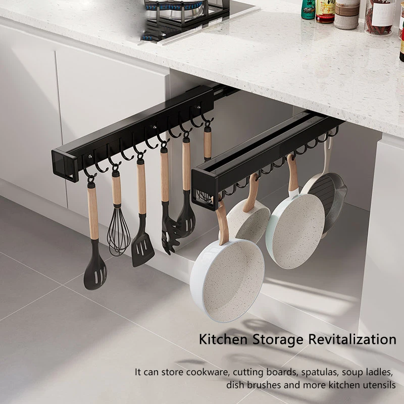 Multifunctional Pull Out Telescopic Sliding Rail Hook Rack For Home Cabinet Mop Broom Holder Wall Mount Storage Organizer