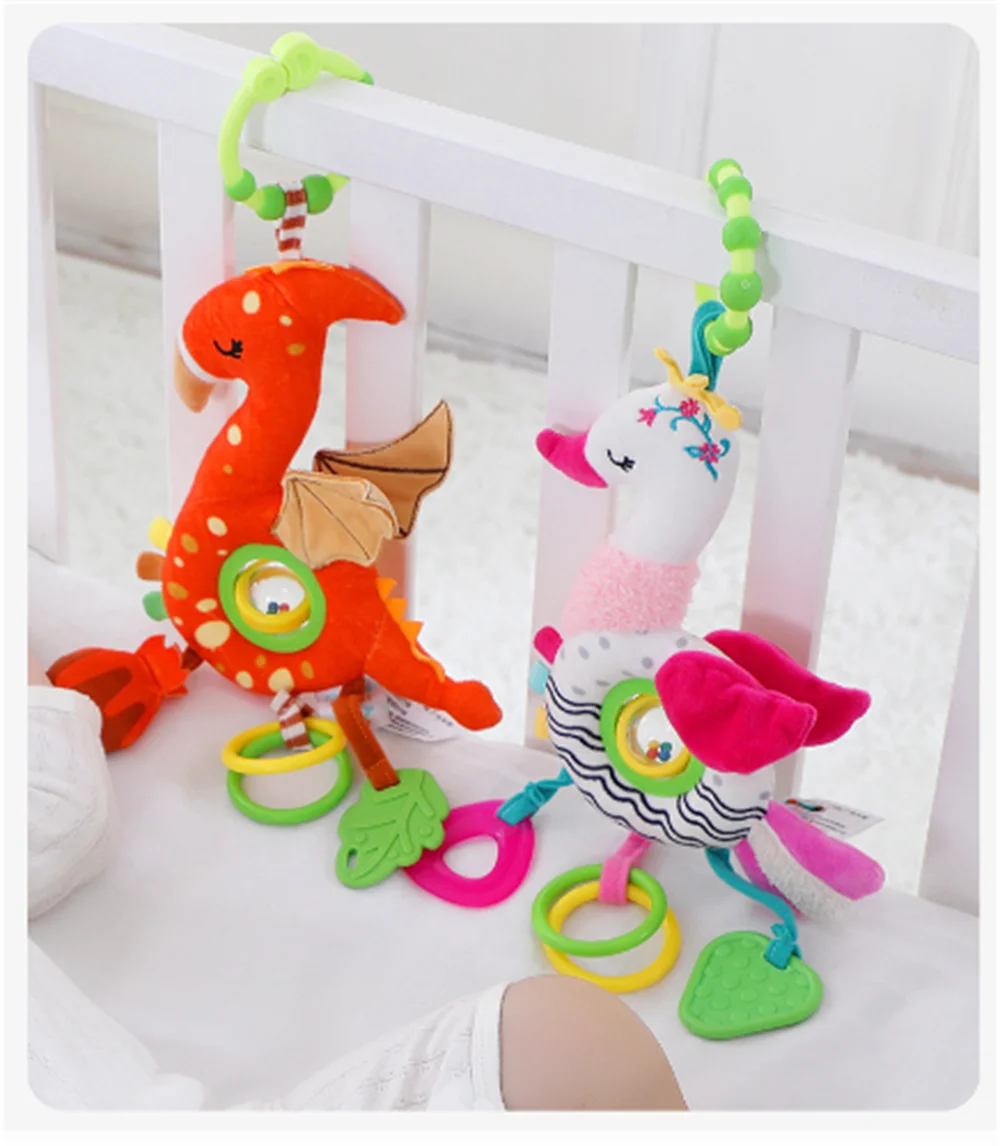 High-quality Environmental Protection Cartoon Peacock Swan Baby Plush Toy Bed Pendant Rattle to Soothe Baby Sleep Gift