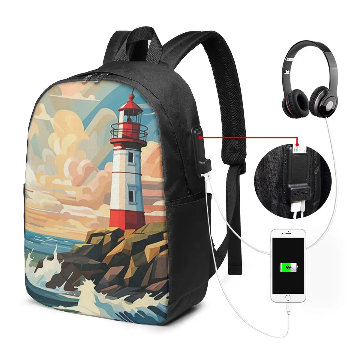 Lighthouse Garden Design Backpack Travel Notebook Bag Computer College Student School Bag Laptop Shoulder Bags for Men Women