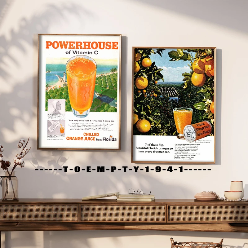 1950s Florida Citrus Orange Juice Ad Poster Canvas Printing Vintage Wall Art Decor for Water Bar Restaurant Beverage Decoration