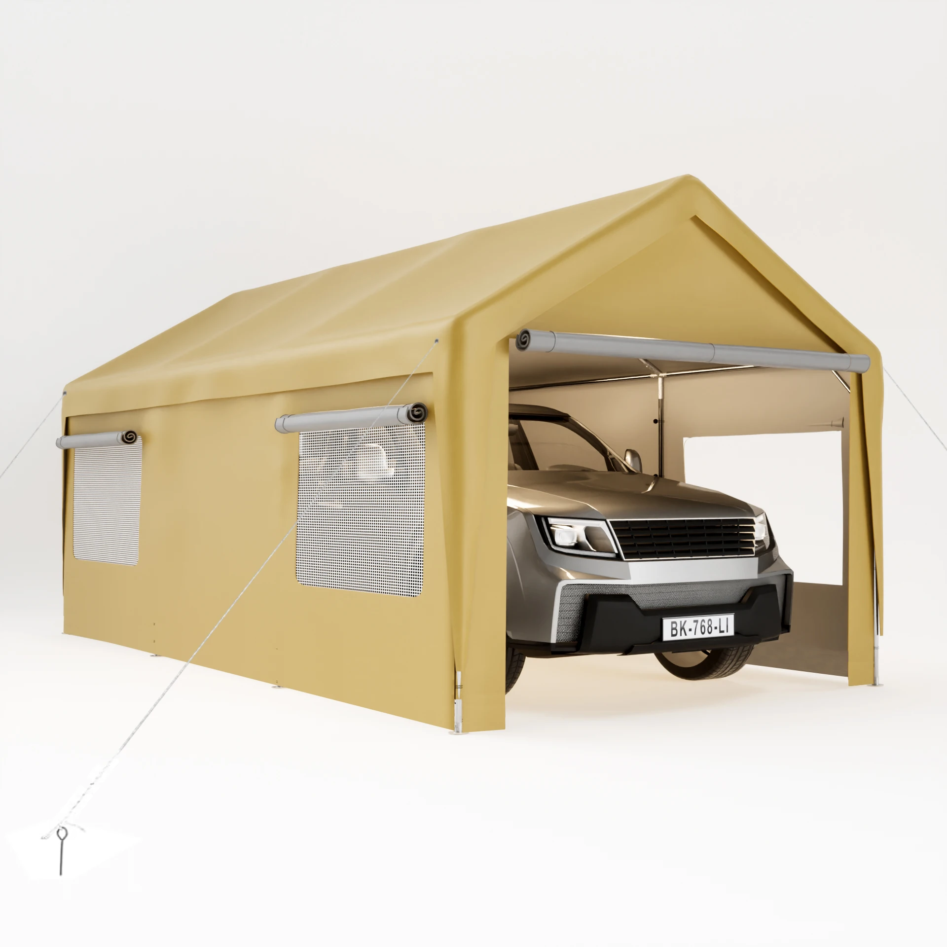 10x20 ft Heavy Duty Carport with Roll-up Ventilated Windows Portable Garage Metal Carport with Removable Sidewalls&Doors for Car