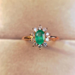 The 2024 New S925 Sterling Silver New Jewelry Natural Emerald 4x6mm Lady's Ring Adjustable Silver Ring Gift