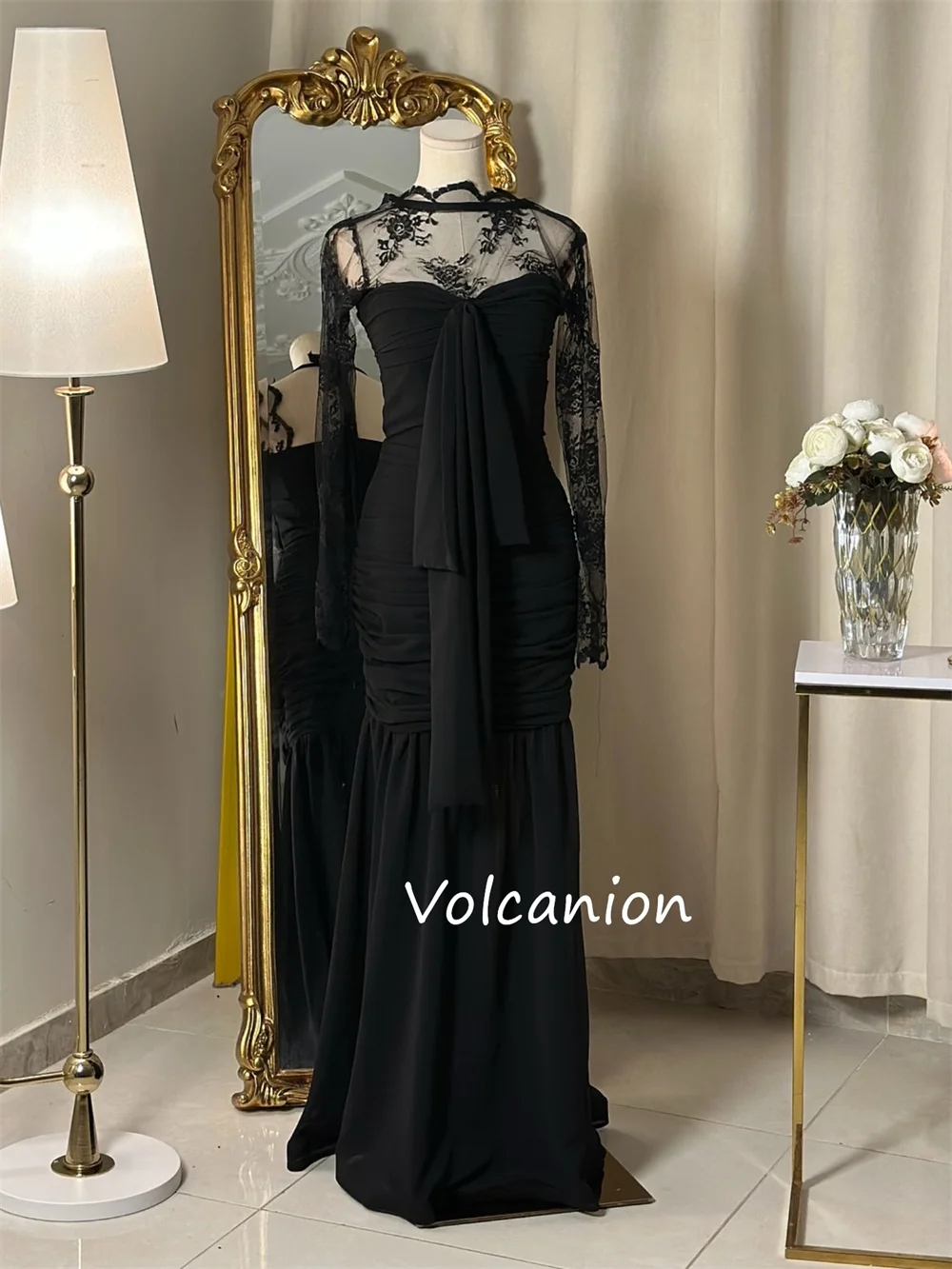 Customized Retro Chiffon Pleat Pattern Straight Scoop Neck Long Dresses Bespoke Occasion Sparkle Sizes Available