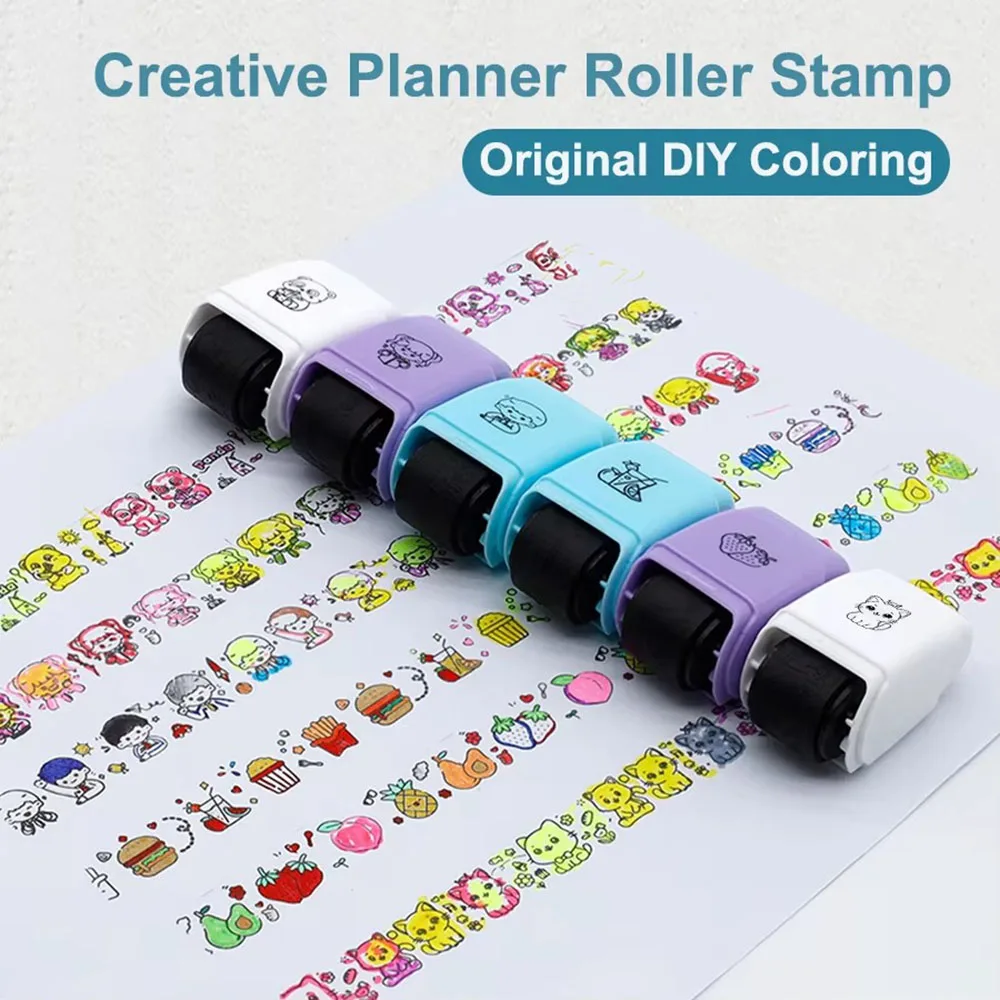 Cartoon Pattern Rolling Stamp Flower DIY Creative Seal Graffiti Handbook Roller Decoration DIY Filling Color Tools Student Gift
