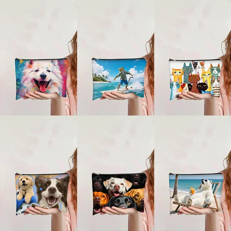 New Women Powder Puff Storage Bags Large Capacity Makeup Travel Toiletry Bag Cartoon Printed Zipper Bags Makeup Tool Accessories