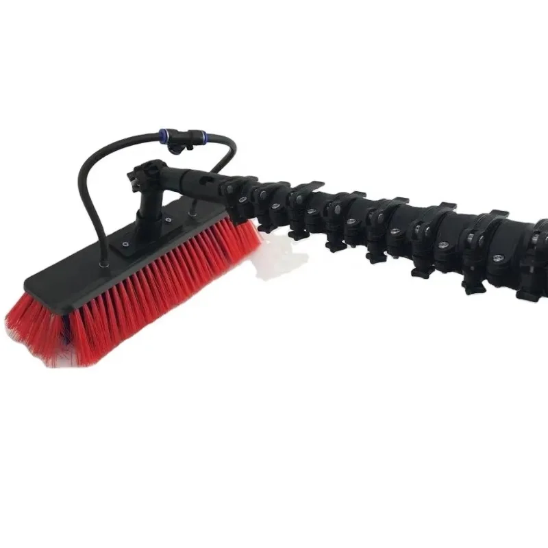 Expandable 10-85 foot telescopic rod for water-fed rod with brush for high-rise window cleaning