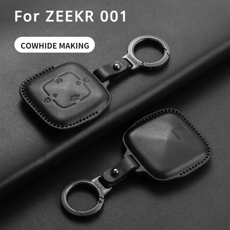 Leather Car Remote Key Case Cover Holder Keychain Protector Shell for Zeekr 001 Keyless Key Fob Protective Cover Holder