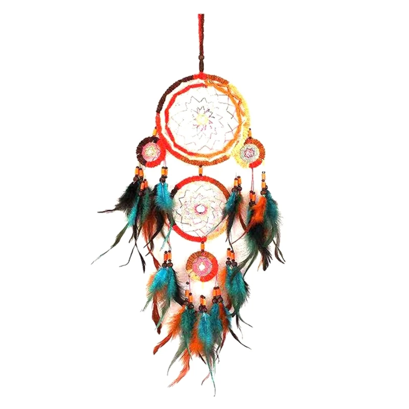 1 PCS Handwoven Five Ring Colorful Feather Dream Catcher Net Wall Decoration As Shown Handmade Dream Catcher Net And Bell Sound