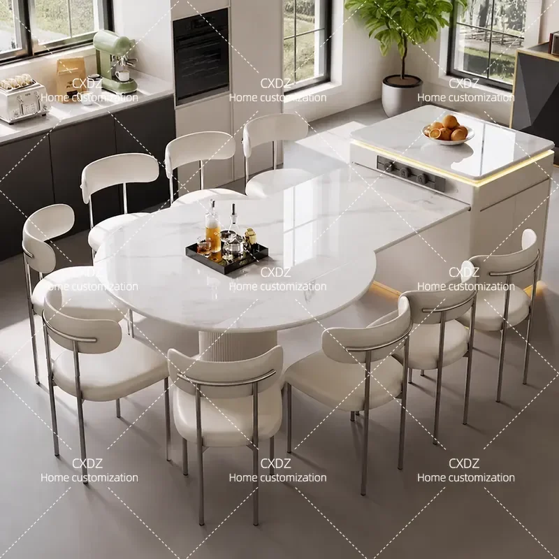 Multifunctional Island Dining Table Integrated Household Telescopic Advanced Rock Slab Middle Island Variable Round Table