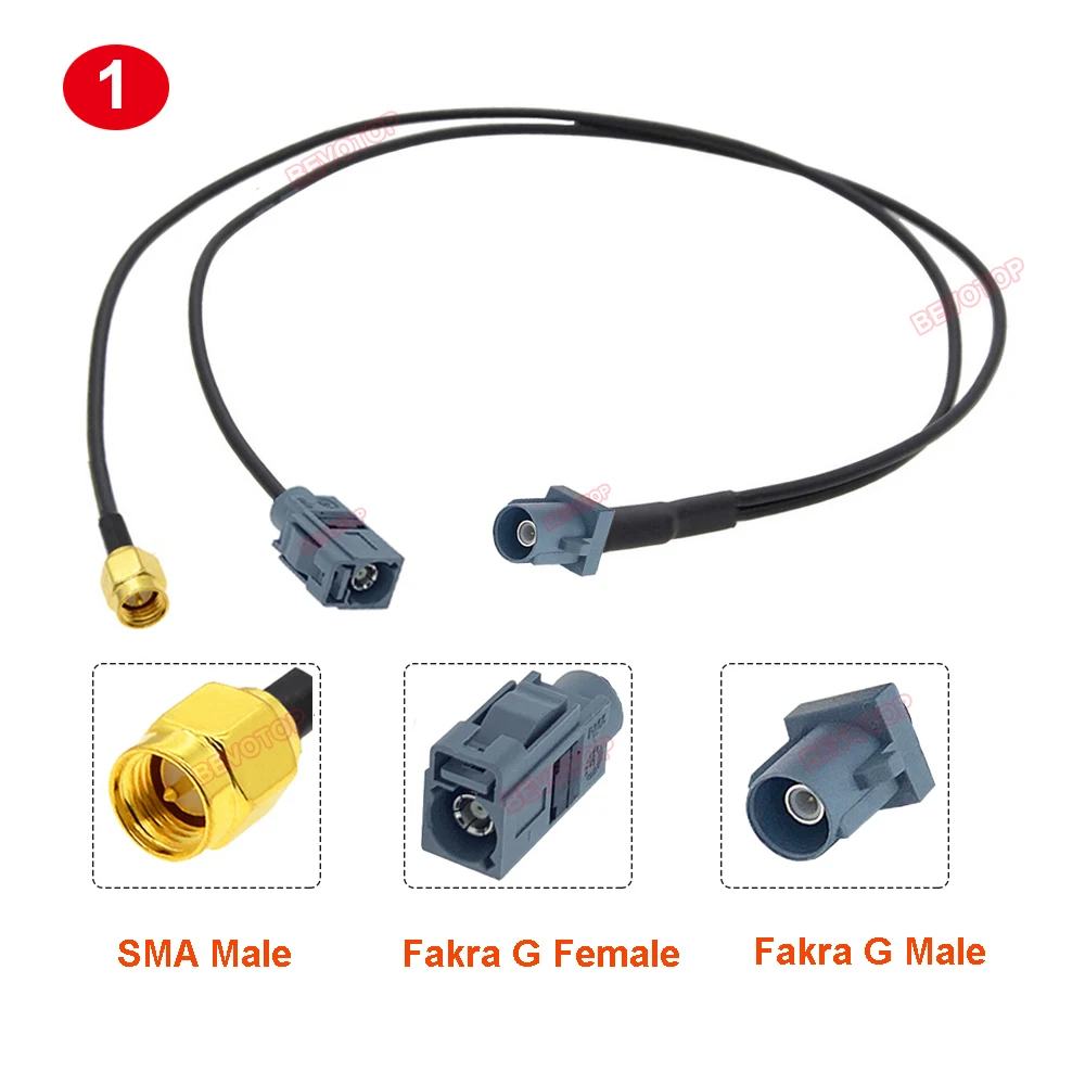 Grey Fakra G Splitter Cable Y Type 1 Male to 2 Female Straight Right Angle Jack RG174 Pigtail Wire Harness Jumper