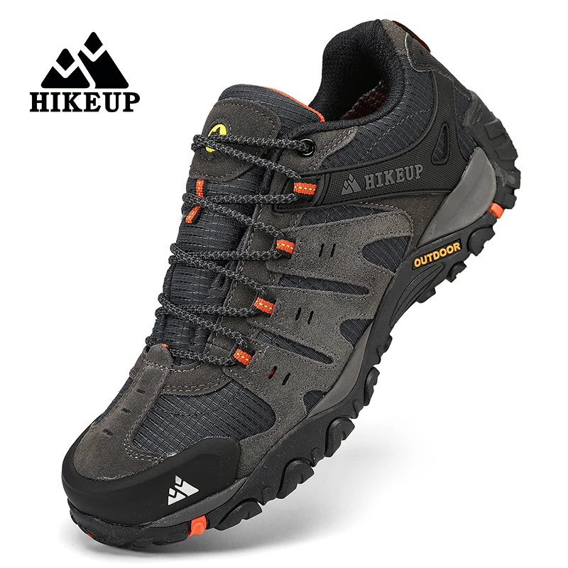 HIKEUP New Arrival Leather Hiking Shoes Wear-resistant Outdoor Sport Men Shoes Lace-Up Mens Climbing Trekking Hunting Sneakers