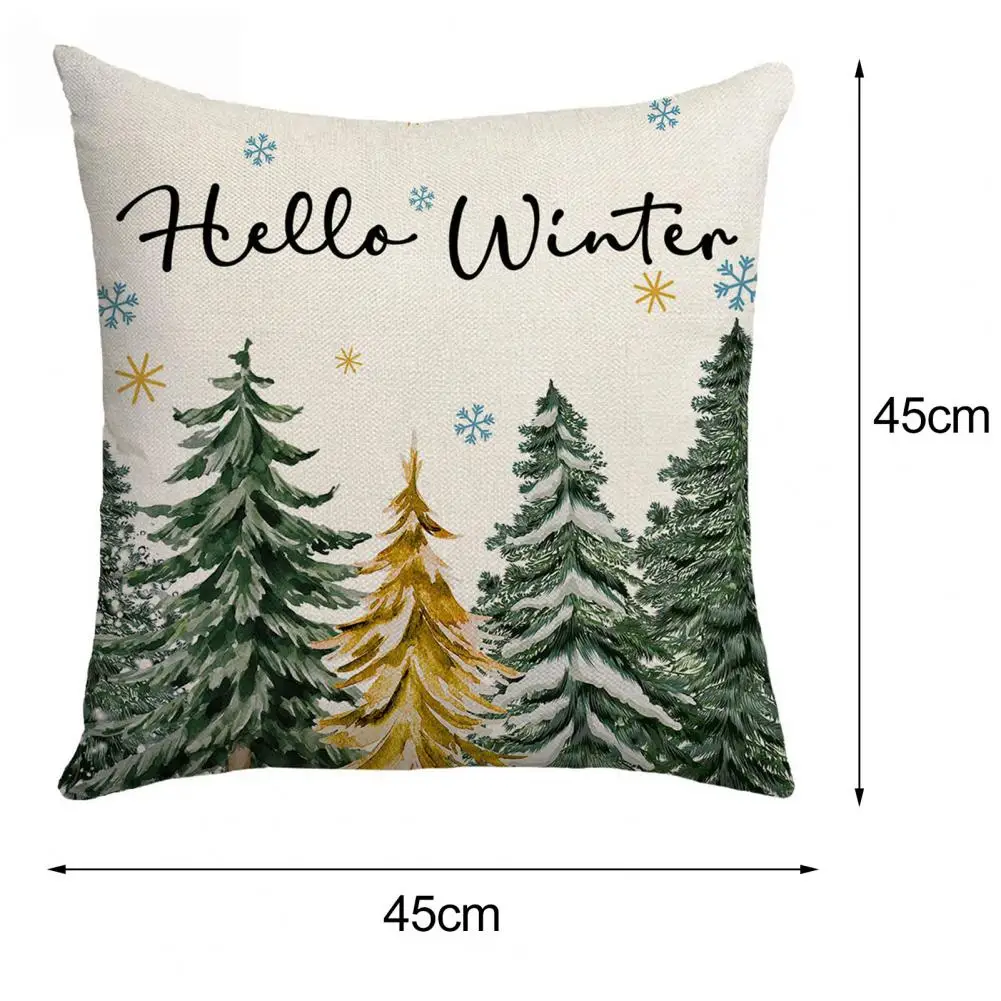 Dust Pillow Case Soft Flax Pillow Case Christmas Square Pillow Case Snowman Reindeer Snowflake Tree Print for Home