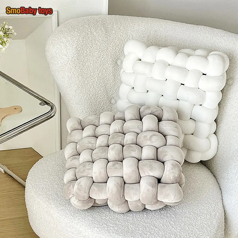 

Square Knot Stuffed Cushion Nordic Aesthetic Stuffed Pillow Hand-made Decorative Plush Pillow Office Sleeping Back Knot Cushion