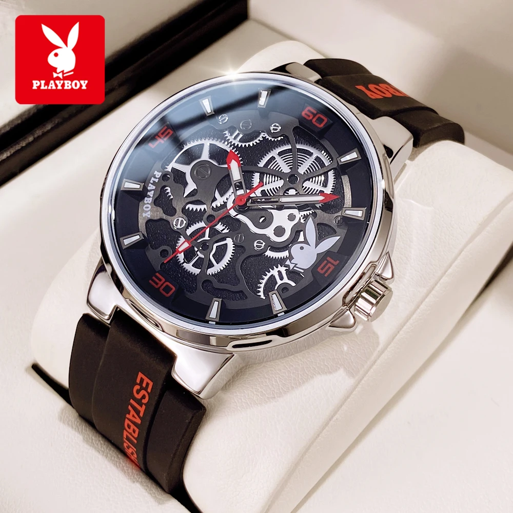 

Мужские кварцевые часы PLAYBOY с силиконовым ремешком, механическим циферблатом, персонализированные спортивные наручные часы, водонепроницаемые мужские часы 3052