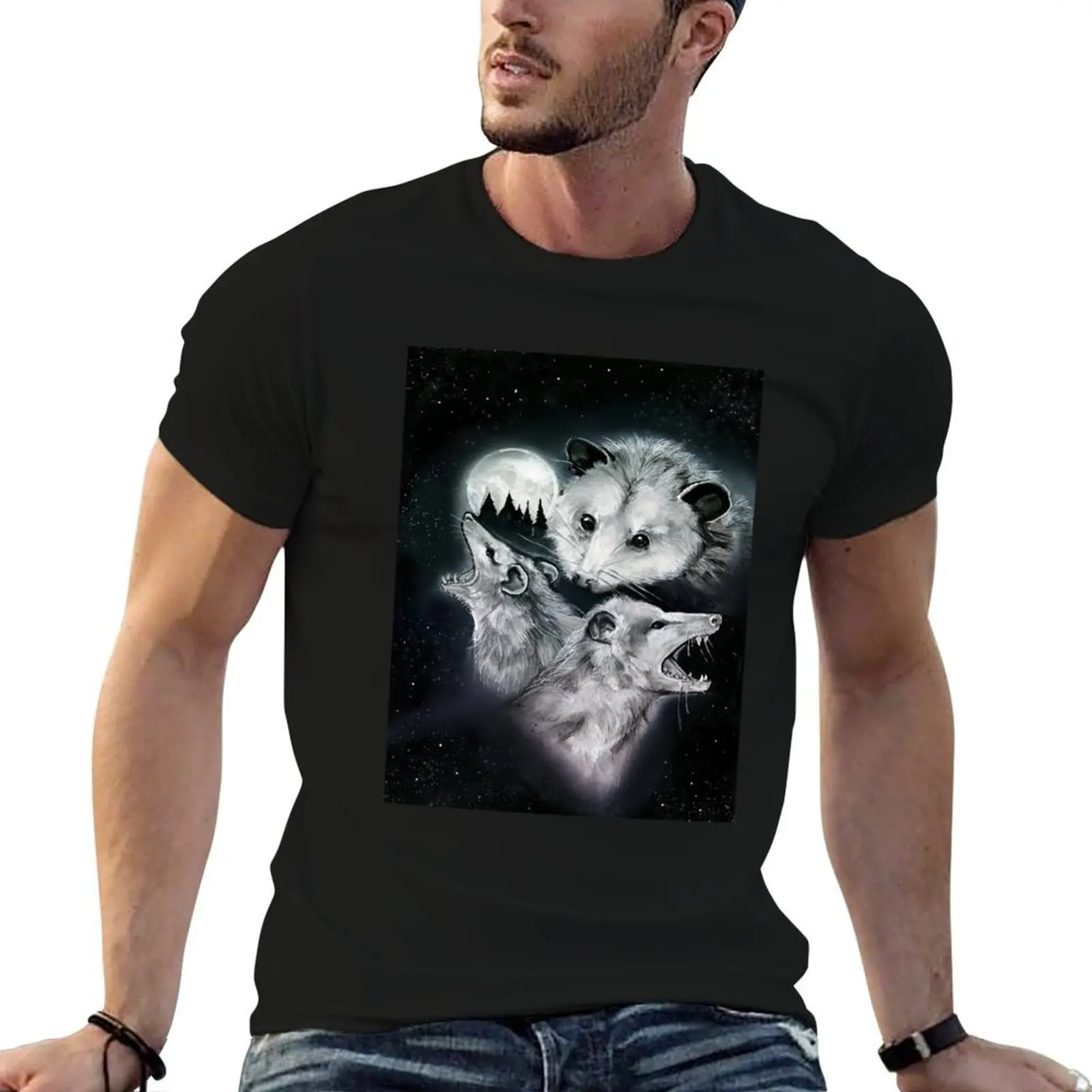 3 Possum Moon T-Shirt tops oversized graphic tee Short sleeve tee men