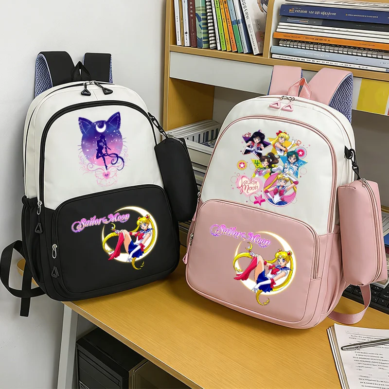 

Школьный рюкзак Sailor Moon для девочек, розовый, большой вместимости, для учениц, с пеналом и сумкой для книг, женский рюкзак, mochila