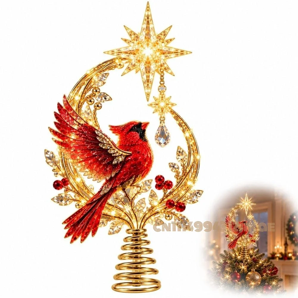Cardinal Heaven's Light Tree Topper, Christmas Tree Topper,Red Bird Memorial Ornament, LED Glowing Garden Decor