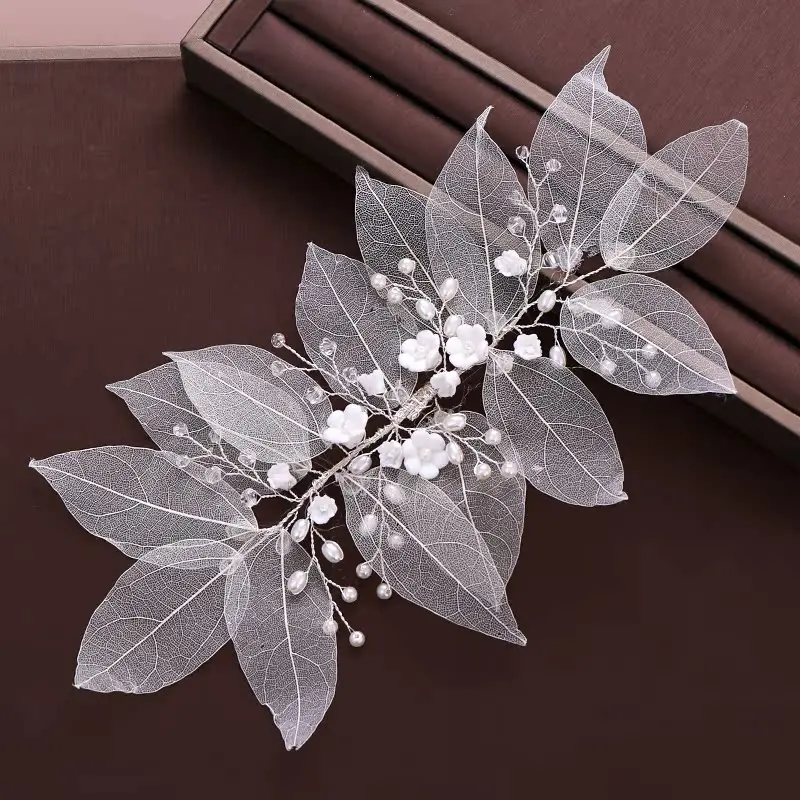 Handmade Leaves Flowers Pearls Women Headbands Beads Bridal Hairbands For Wedding Hair Accessories image 5