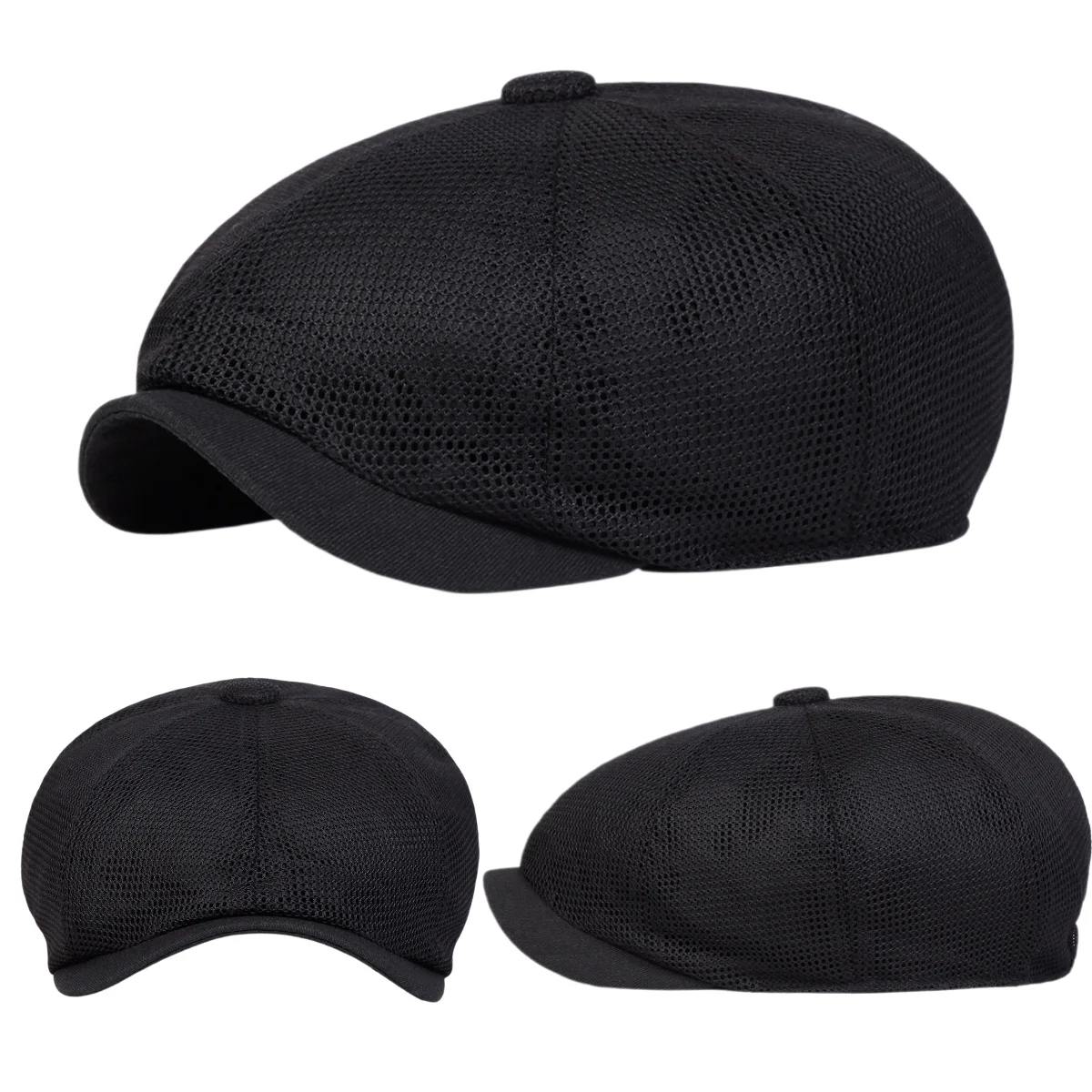 

Unisex Breathable Mesh Newsboy Cap Solid Color Octagonal Beret Spring Summer Casual Streetwear Painter Hat