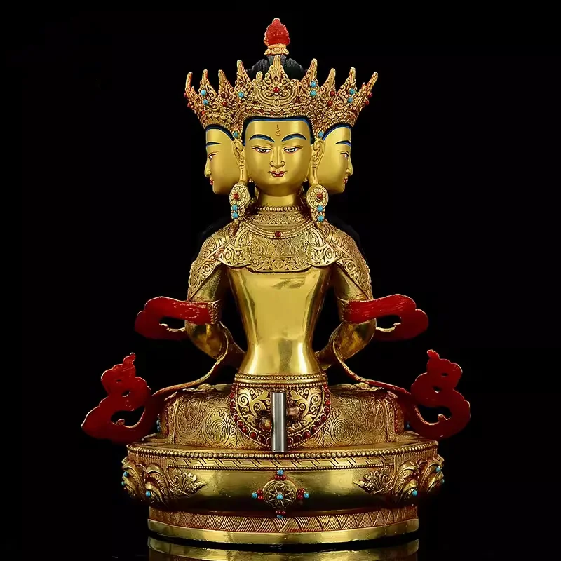 Exquisite Copper Gilded Inlaid colorful Beads Exquisite Crafted Carve Vairocana Buddha Statue Feng Shui Auspicious Ornaments view 3