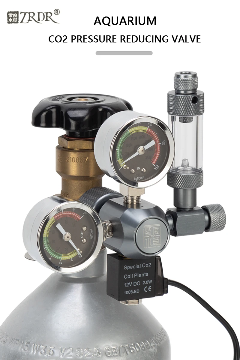 ZRDR Aquarium CO2-Regler-Magnetventil mit Blasenzähler wird für CO2-Gasflaschen in Fischbecken verwendet als CO2-Druckminderer. – Detail 1