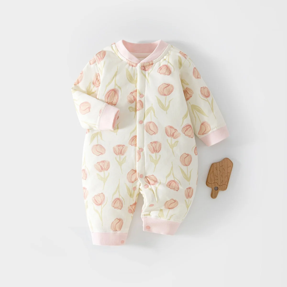 Autumn Casual Baby Newborn Bodysuit Floral Print Long Sleeve Jumpsuit for Boys Girls Contrast Color Infant One Piece Clothes