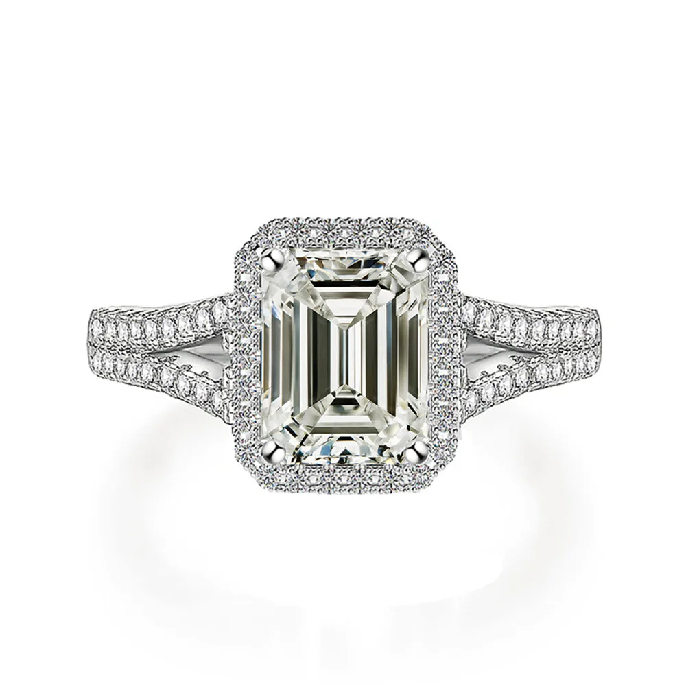 ShanLover Brand Emerald Cut Process 6*8 Rectangular Moissanite Ring for Women 925 Silver Full diamond Gemstones Rings Jewelry