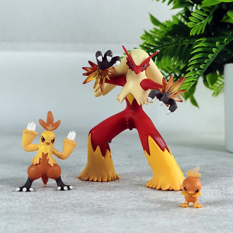 새로운 3개 세트 토치크 애니메이션 피규어 콤부스켄 피규어 블라지켄 진화 그룹 PVC 스태츄 컬렉션 모델 선물 장난감