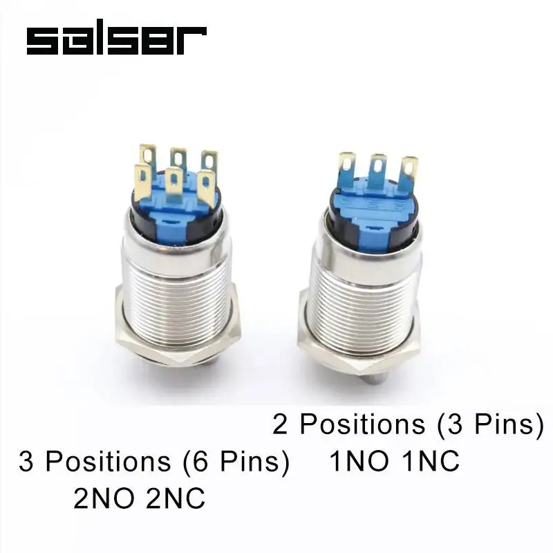 12/16/19/22mm Reset Momentary Self-locking Fixation Waterproof Metal Selector Rotary Switch 2/3 Position With Key Knob 3/6 Pins