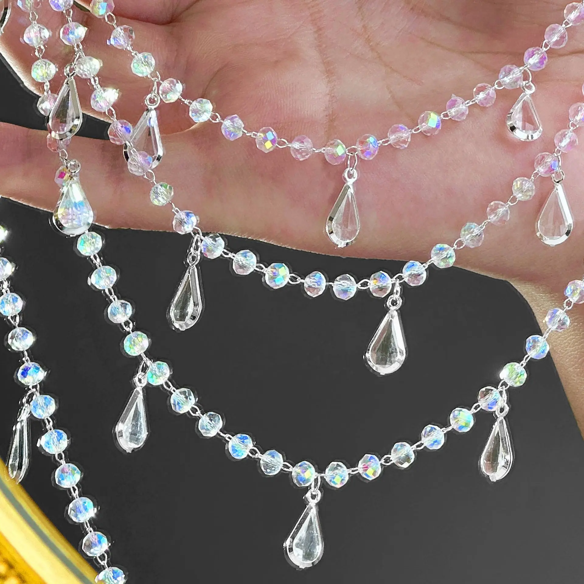 0,5/1/2M Klare Kristallweiße Wassertropfen-Quastenperlenkette DIY Halskette Kopfschmuck Schmuck Kleidung Wohnaccessoires – Detail 1