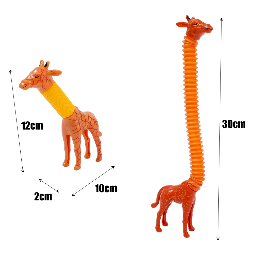 2Pc Giraffe Pop Tubes Toys Kids Sensory Learning Toy Stress Relief Squeeze Fidget Toy Retractable Plastic Tube Decompression Toy