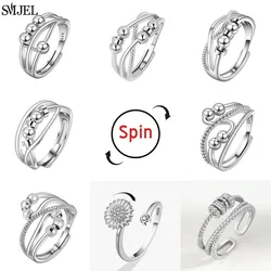 Simple Metal Beads Anxiety Ring Stress Relief Fidget Rings for Women Men Rotate Freely Antistress Spiral Rotate Jewlery