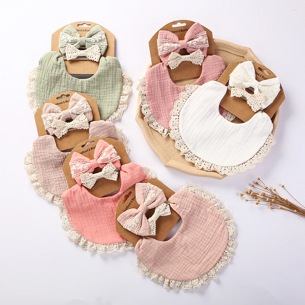 

3Pcs/Set Solid Muslin Cotton Bamboo Baby Bib Tassel Lace Boy Girl Feeding Drool Saliva Towel Burp Cloth Adjustable Infant Scarf