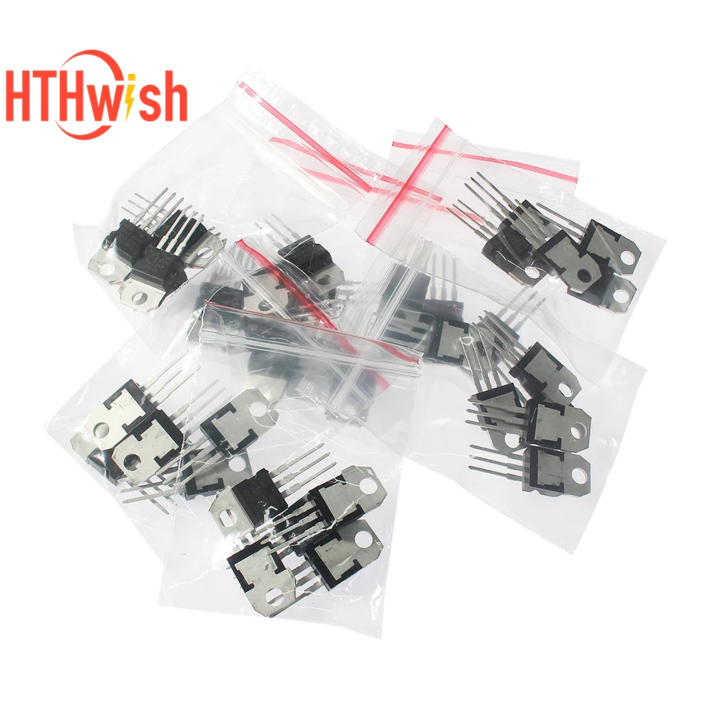 40PCS Mosfet Transistor Kit IC TO-220 L7805 L7806 L7809 L7812 L7815  L7905 LM317T Voltage Regulators transistor Assortment kit