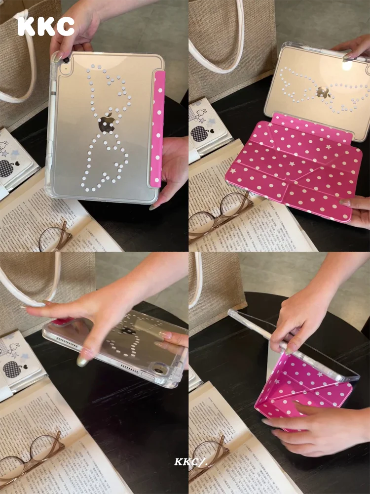 Minimalist Pen slot style star pink yellow retro polka dots INS Korea Y-fold case For Xiaomi Redmi Pad 5 6 7 8 Pro Case