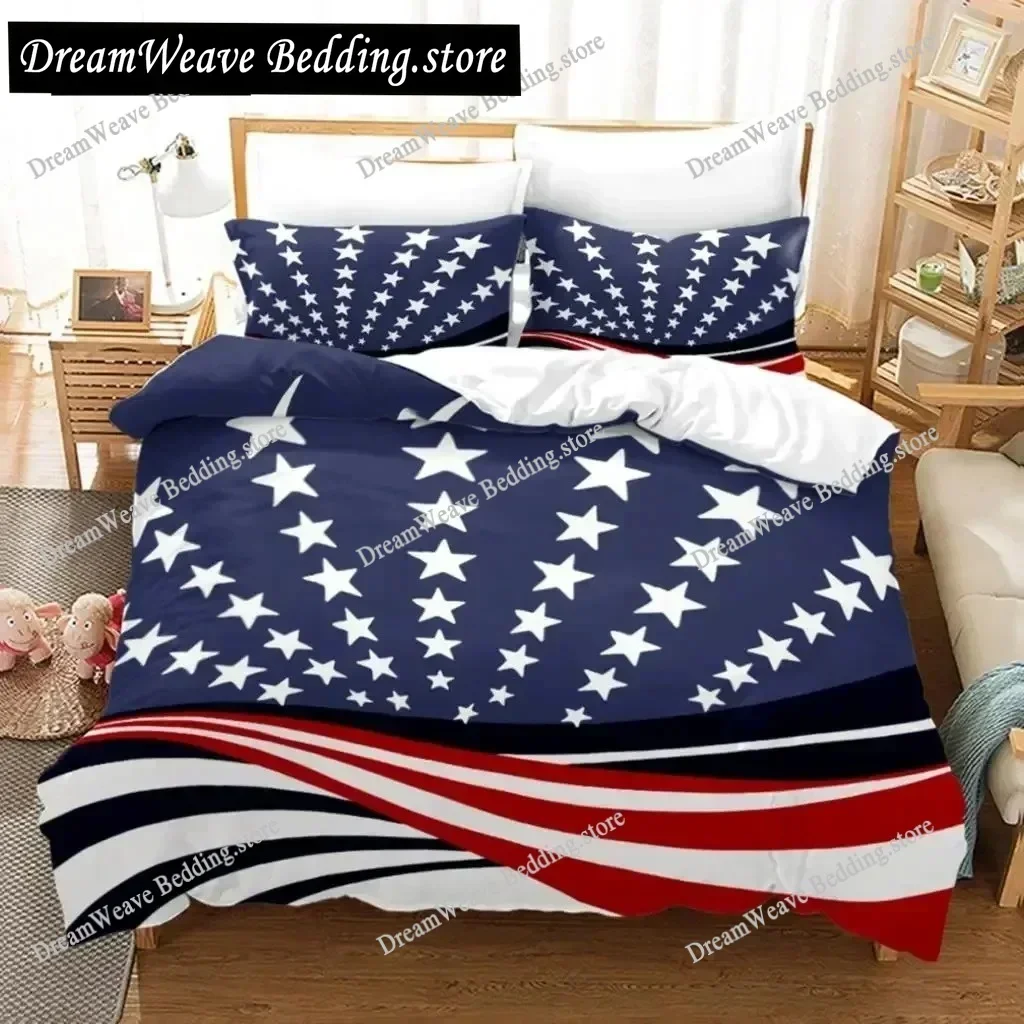 American Flag Independence Day Freedom Theme Style Duvet Cover Pillow Case Bedding Set Quilt Cover Double Bed Luxury Gift963