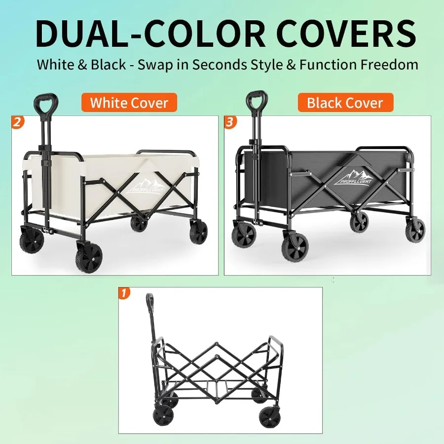 Zusammenklappbarer Wagen mit 5 abnehmbaren 360-Grad-Schwenkrädern, verstellbarem Griff für den robusten Einsatz, 220 Pfund Tragfähigkeit, Dual Detacha