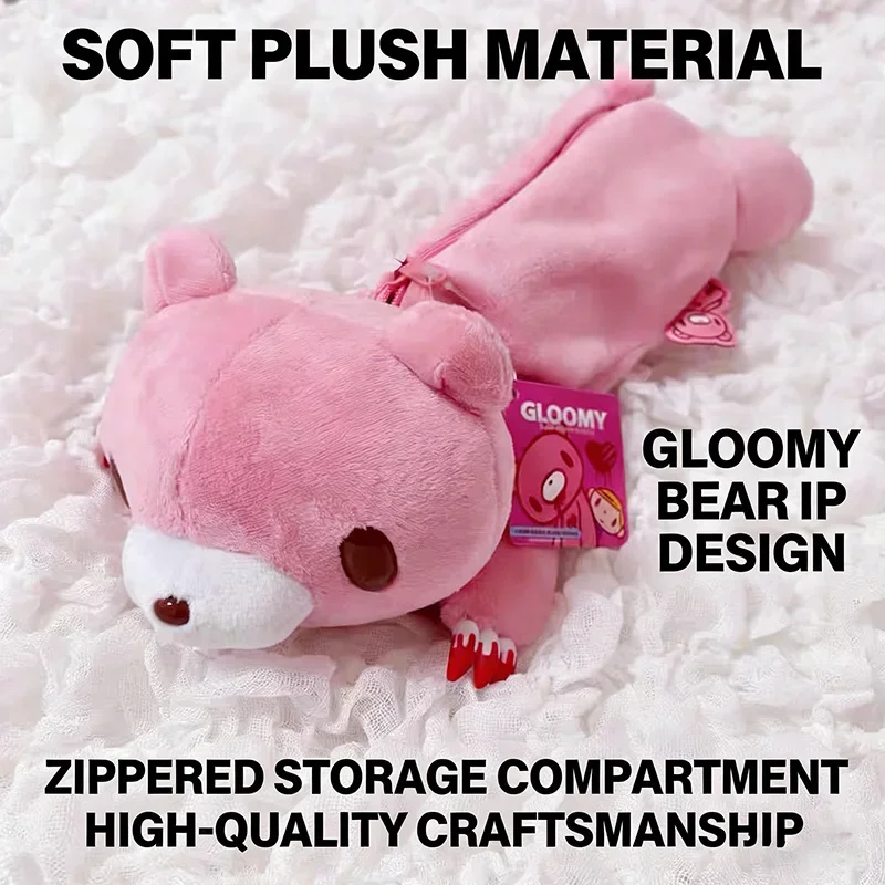 

Cute Gloomybear Pink Lying Blood Bear Pencil Case Stationery Box Storage Bag Cartoon Plush Pen Pouch