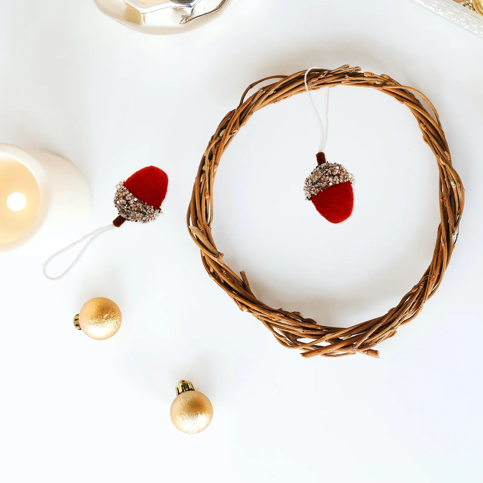 

6Pcs DIY Felt Acorn Ornament Mini Wool Pom Pom Xmas Tree Hanging Decoration Home Wreath Arrangement Holiday Party Photography