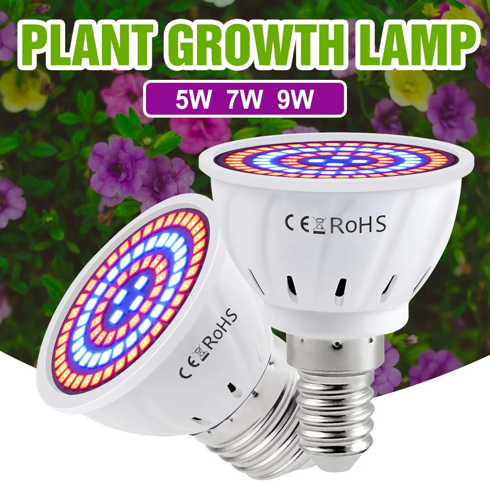 9W LED Plant Grow Light Bulb E27 Full Spectrum Indoor Hydroponic Fill Lamp Greenhouse Tent Potted Succulent Fruit Vegs Lighting