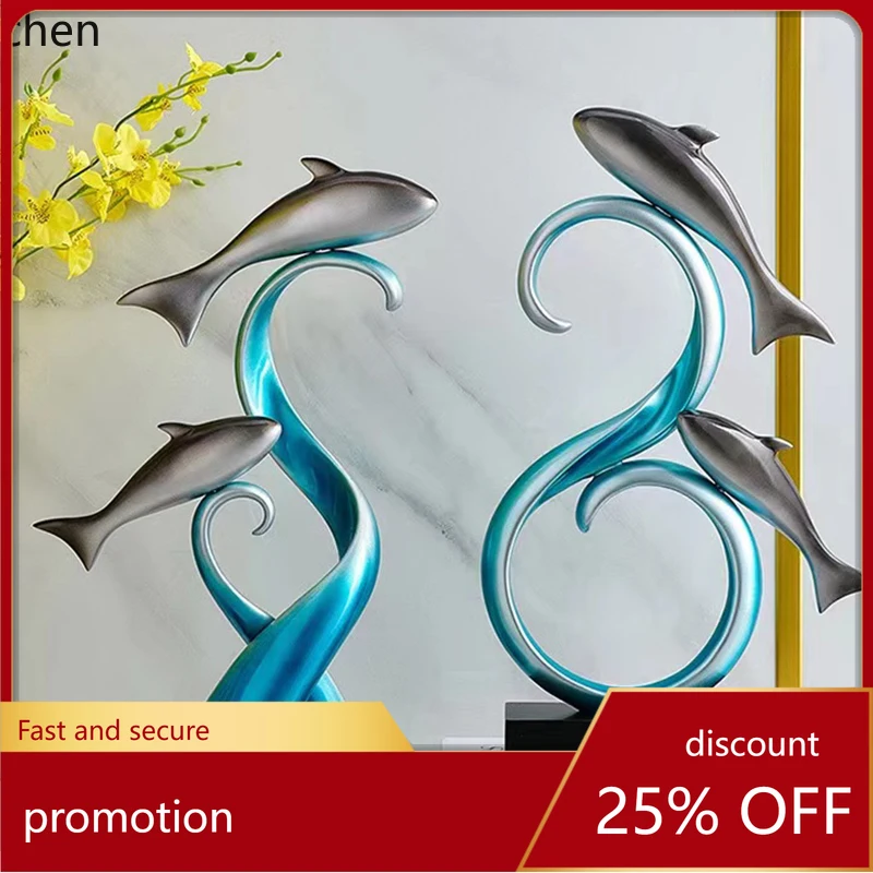

CZ TV Cabinet Ornament Home Decor Wine Cabinet Entrance Decoration Housewarming New Home Simple Dolphin Fish Wealth Attraction