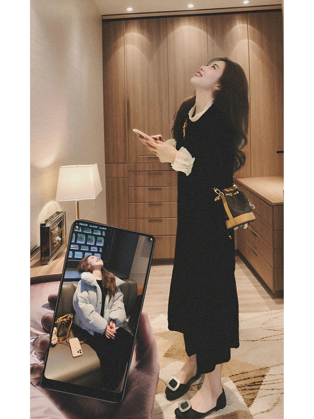 

Hebe Sle Bla Dr Women Winter plus Size Beautiful Set Inner Wear Skirt Faionable Ele Adult Zipper Long Sve Pol...