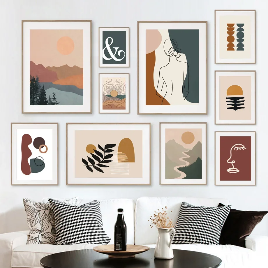 

Boho Abstract Leaf Sun Moon Girl Wall Art Canvas Painting Nordic Minimalist Living Room Decor Posters And Prints