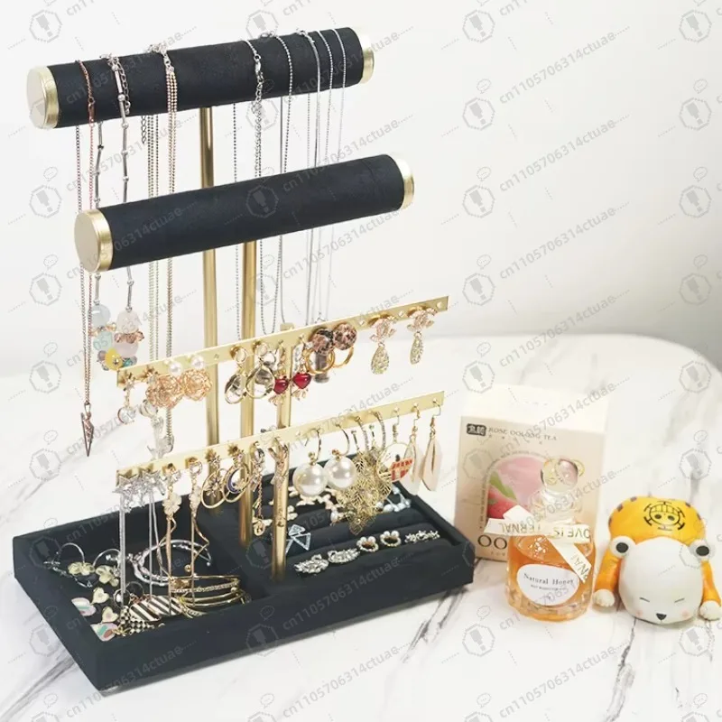 

1PC Gold Retro Frame Velvet Pad Jewelry Organizer Elegant Necklace & Earring Display Stand for Dressing Table Bedroom